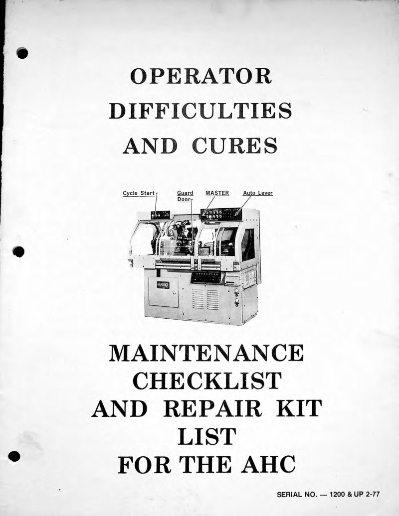 AHC Lathe Troubleshooting Service Manual