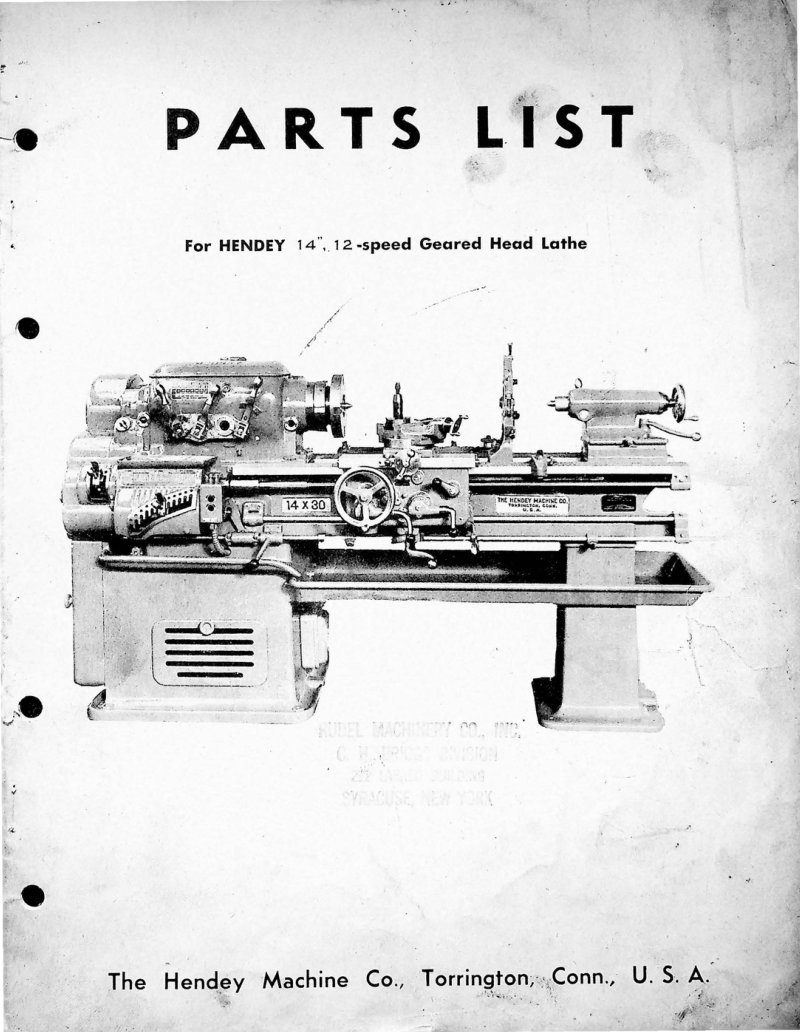 Hendey 14" 12-Speed Geared Head Lathe Parts List