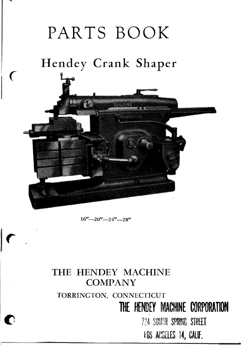 Hendey Crank Shaper Parts List