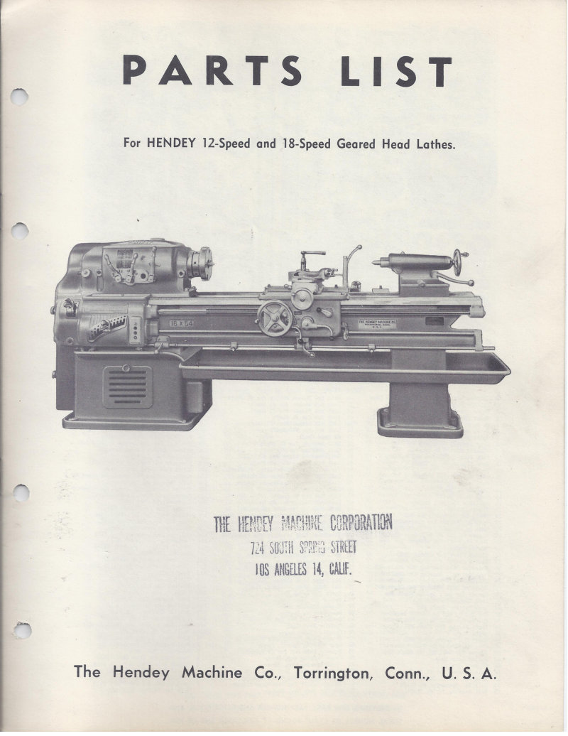 Hendey 12 & 18-Speed Geared Head Lathe Parts List