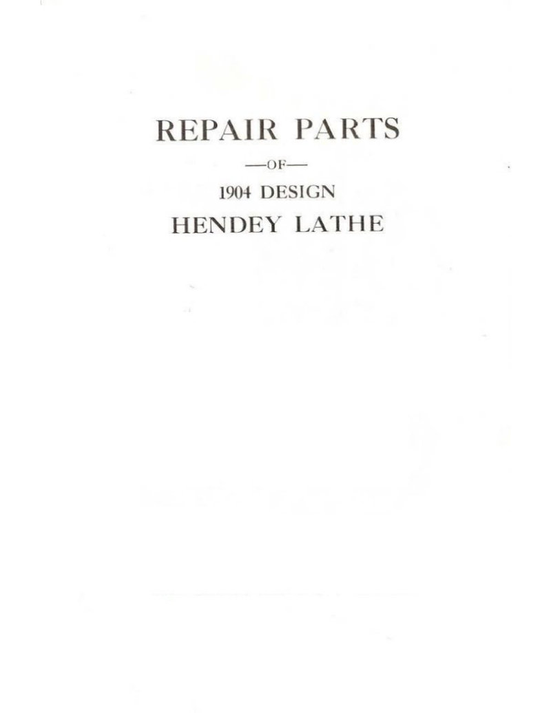 Hendey Lathe 1904 Design Parts List