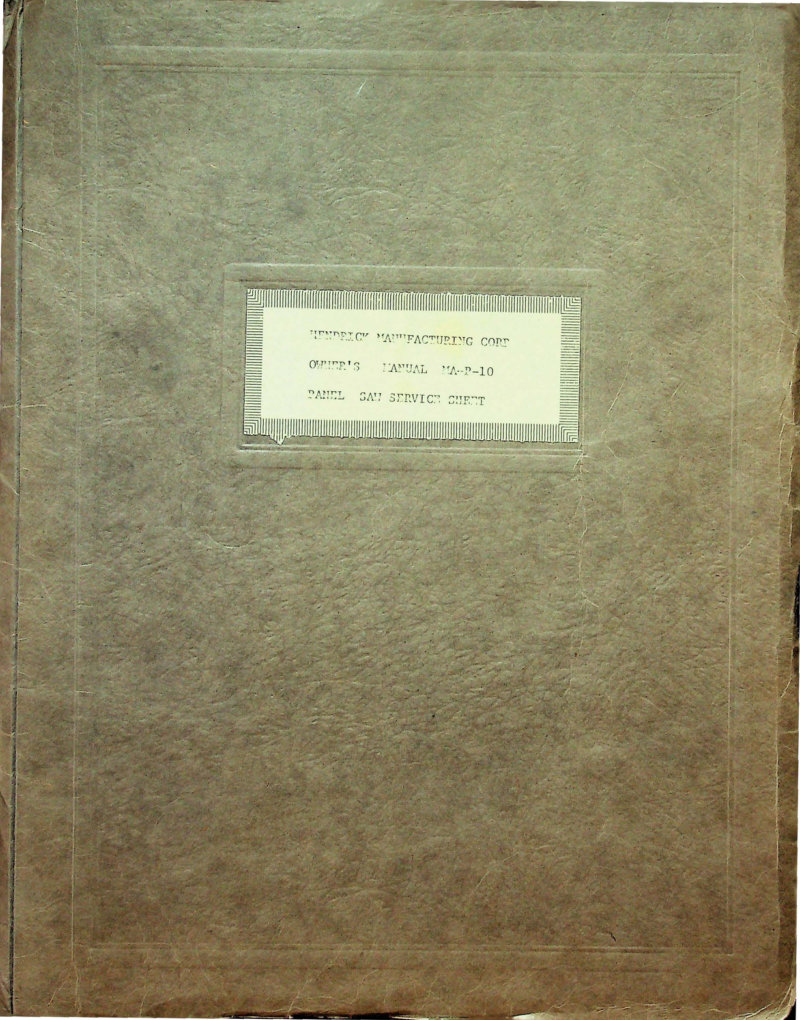 Hendrick MA-P Panel Saw Owner's Manual