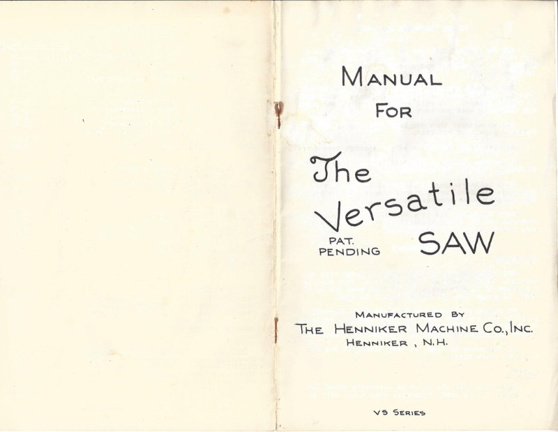 Versatile Saw Owner's Manual