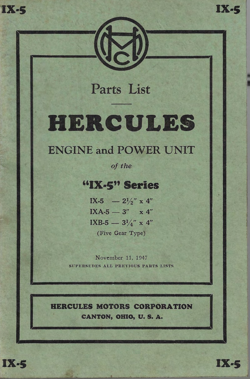 Hercules IX-5 Engine Parts List