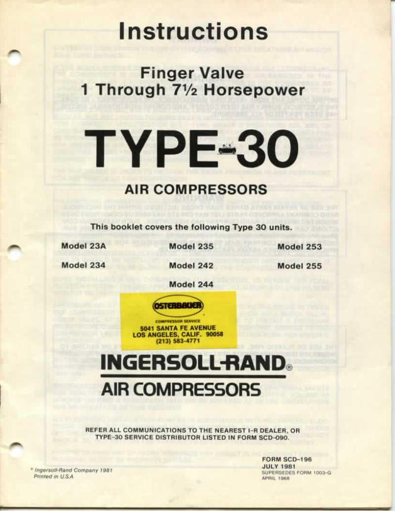 Type-30 Air Compressors Instructions Manual