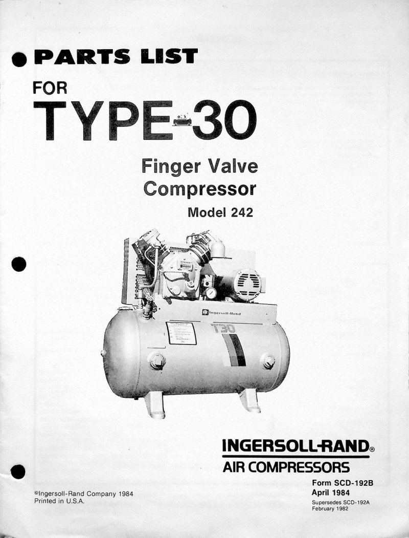 Type-30 Model 242 Finger Valve Compressor Parts List