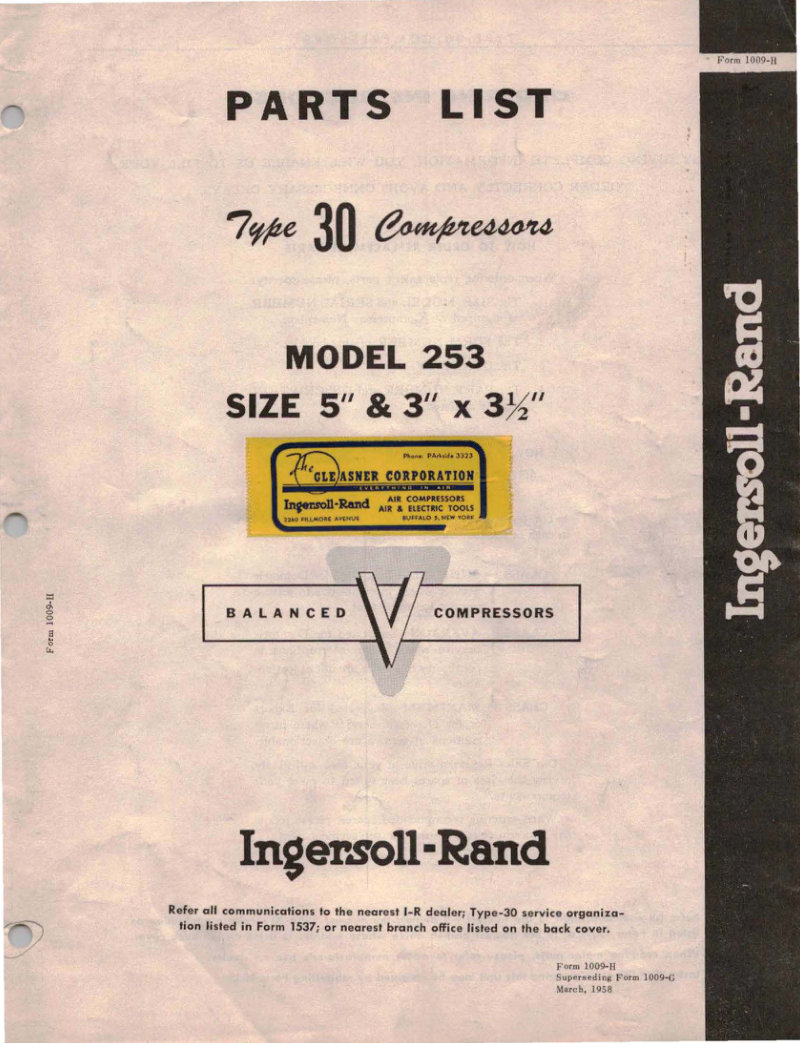 Type 30 Model 253 Compressors Parts List