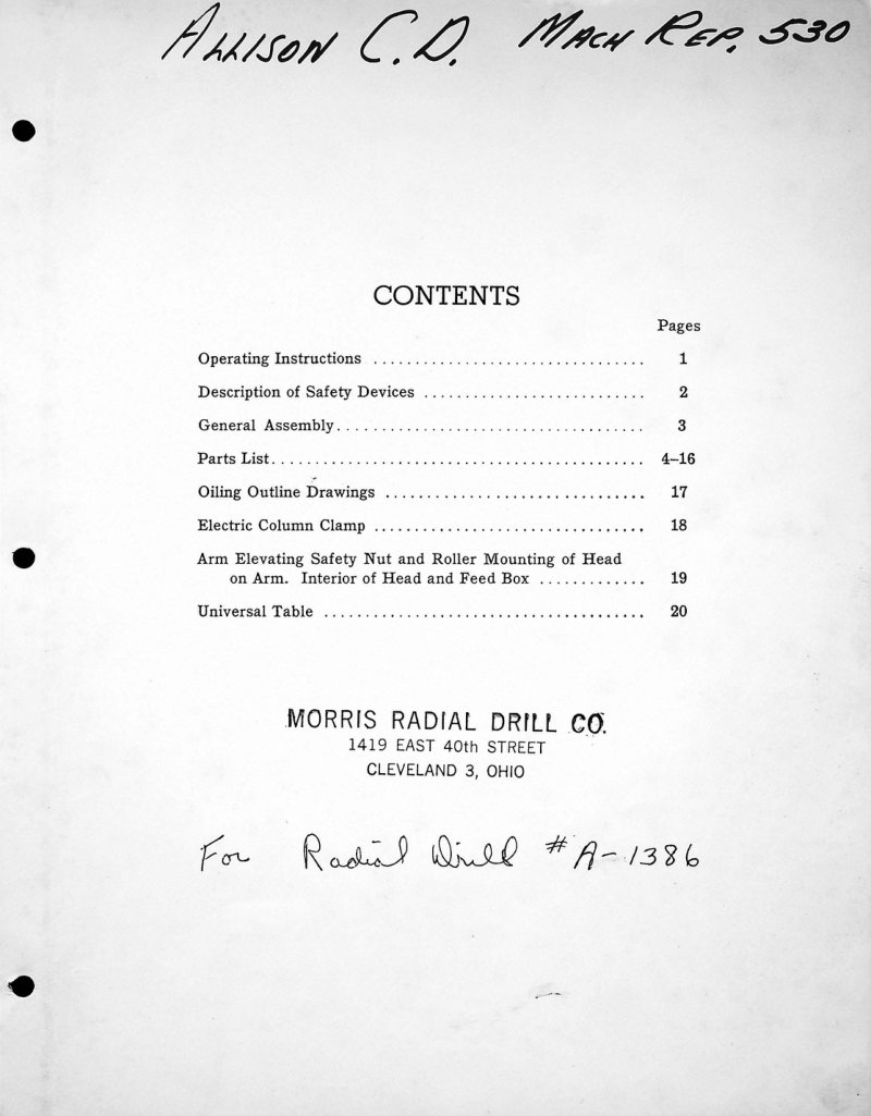 11" Mor-Speed Radial Drill Service Manual