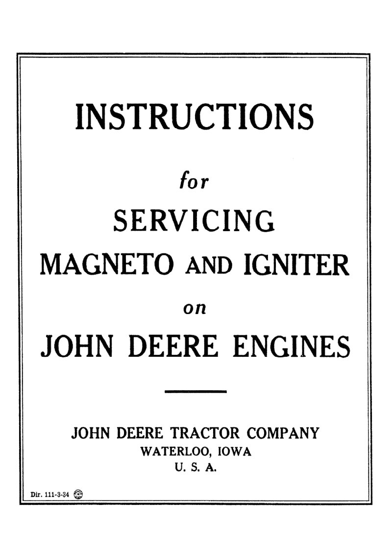 Service Manual: Magneto and Igniter on John Deere Engines