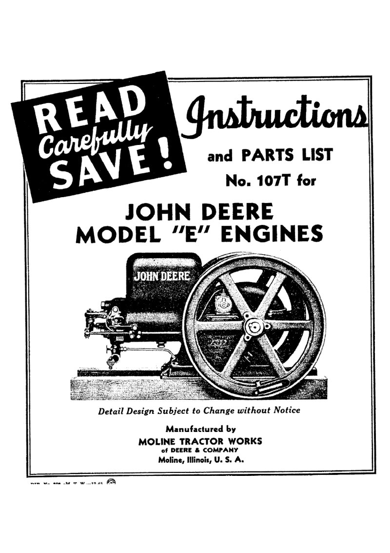 Model E Gasoline Engines Instructions and Parts List