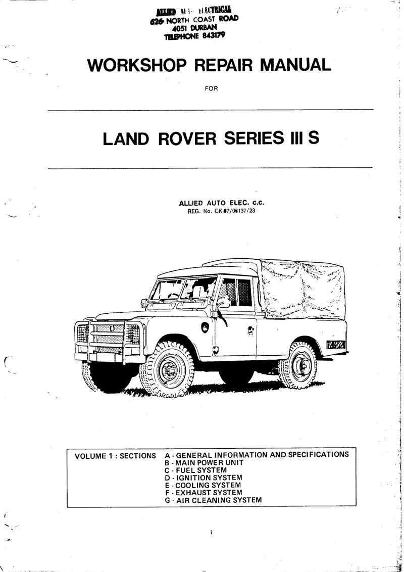 Land Rover Series III S Workshop Repair Manual - Volume 1
