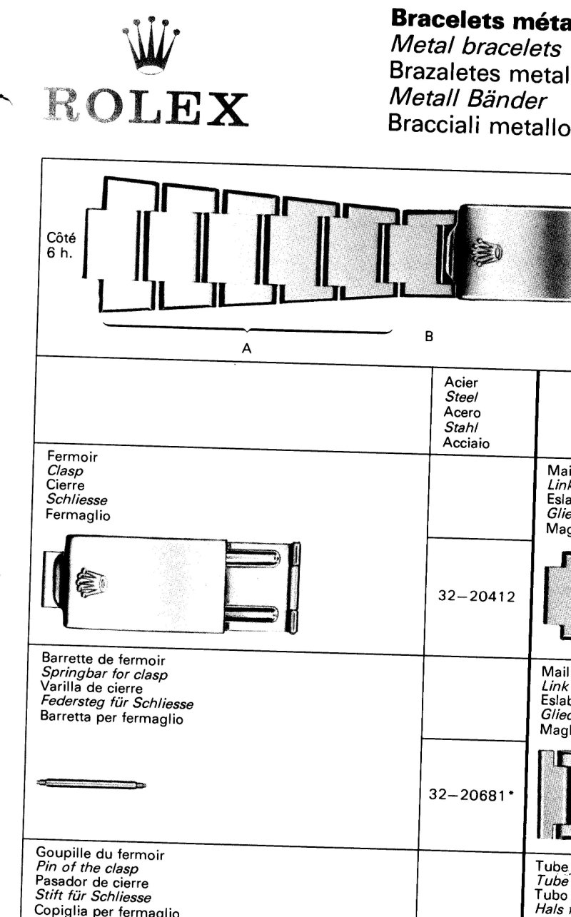 Rolex 17000B Steel Metal Bracelet Parts List