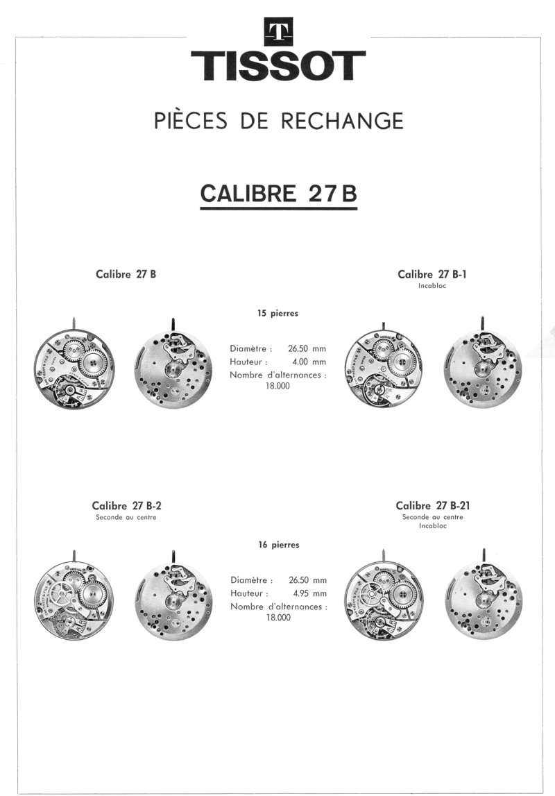 Tissot Calibre 27B, 27B-1, 27B-2, 27B-21 Spare Parts